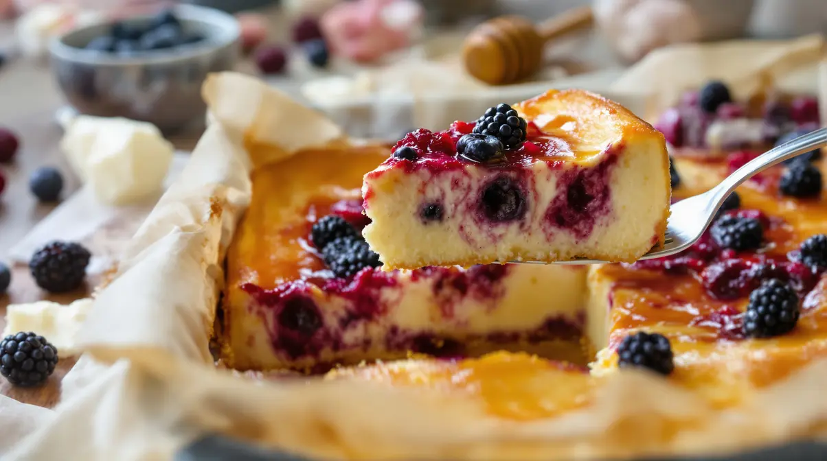 Entre flan et clafoutis, ce gâteau sans beurre ni sucre raffiné révèle une texture bluffante Entre flan et clafoutis, ce gâteau sans beurre ni sucre raffiné révèle une texture bluffante
