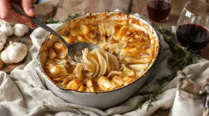Le gratin le plus simple du monde : pommes, oignons, bouillon et une texture plus gourmande qu’un dauphinois